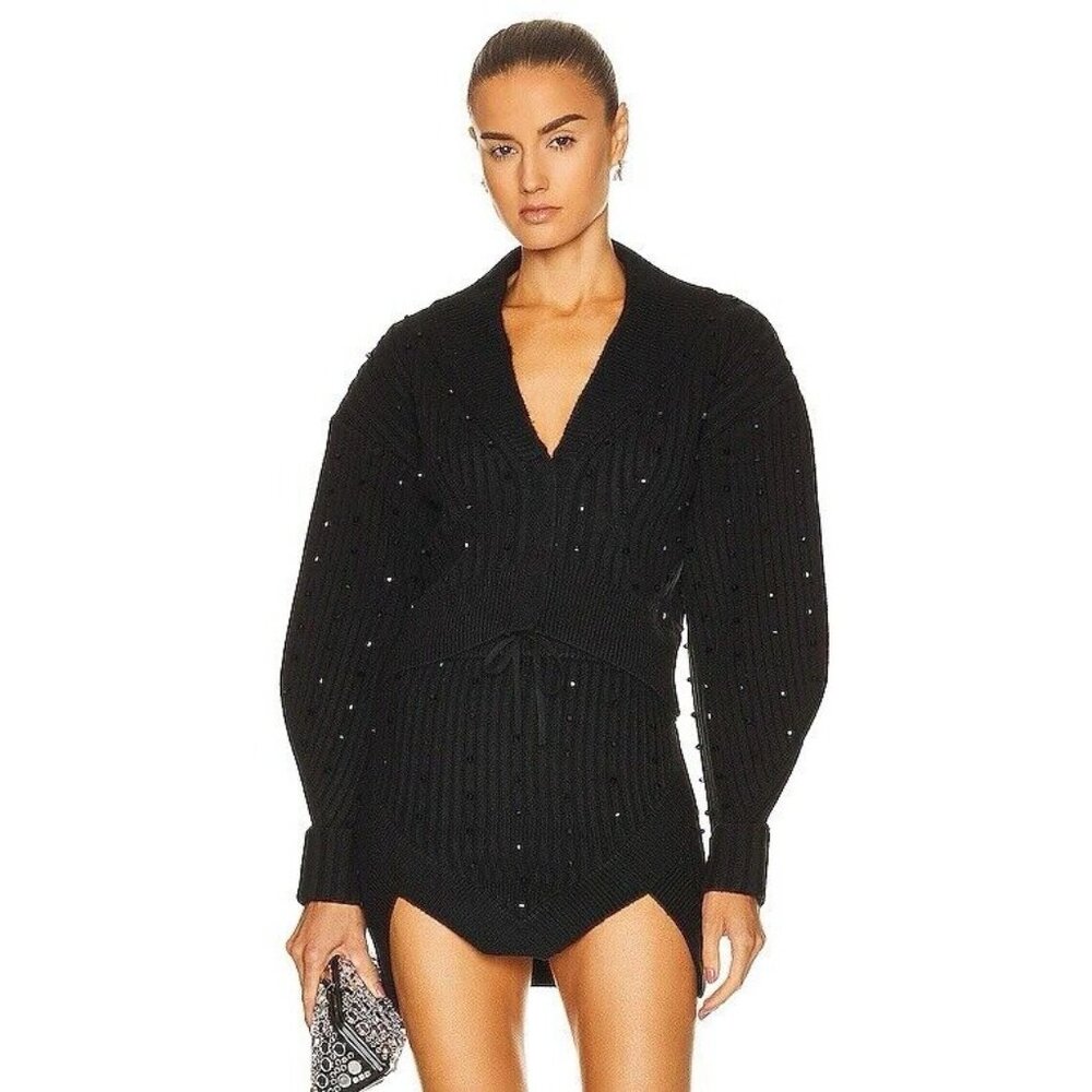David Koma Crystal Knit Cardigan Black